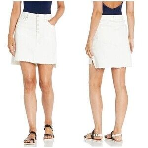 Lucky White Denim Frayed Button Fly Skirt 26